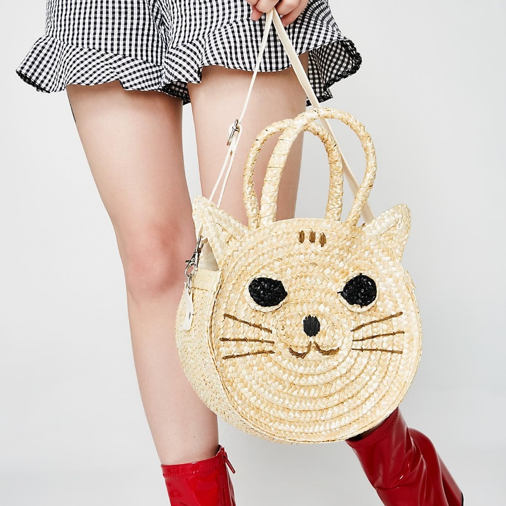 DollsKill straw cat over the shoulder bag